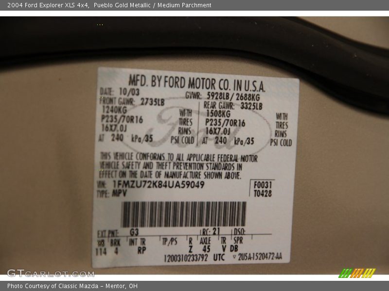 Pueblo Gold Metallic / Medium Parchment 2004 Ford Explorer XLS 4x4