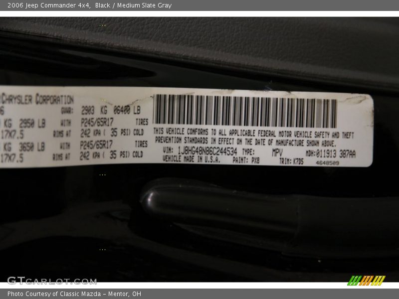 Black / Medium Slate Gray 2006 Jeep Commander 4x4