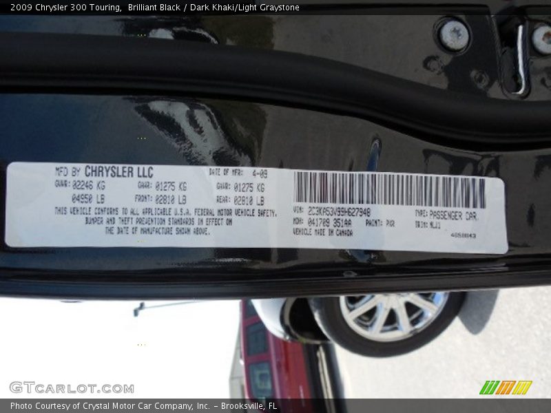 Brilliant Black / Dark Khaki/Light Graystone 2009 Chrysler 300 Touring
