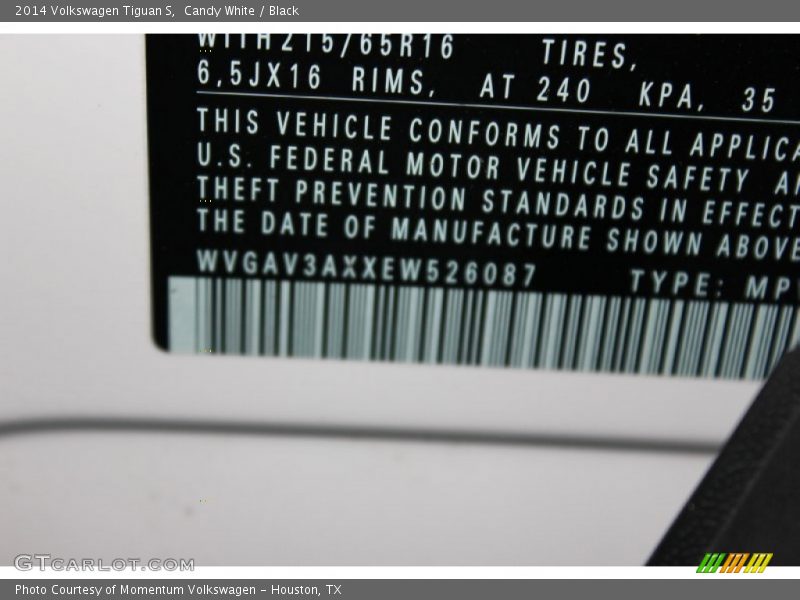 Candy White / Black 2014 Volkswagen Tiguan S