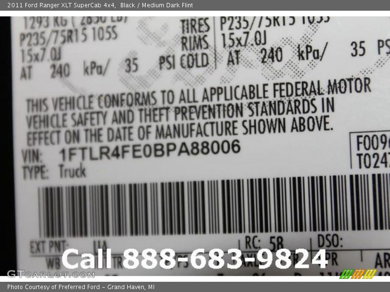 Black / Medium Dark Flint 2011 Ford Ranger XLT SuperCab 4x4