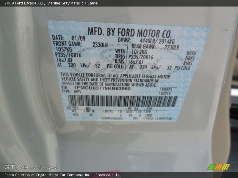 Sterling Grey Metallic / Camel 2009 Ford Escape XLT