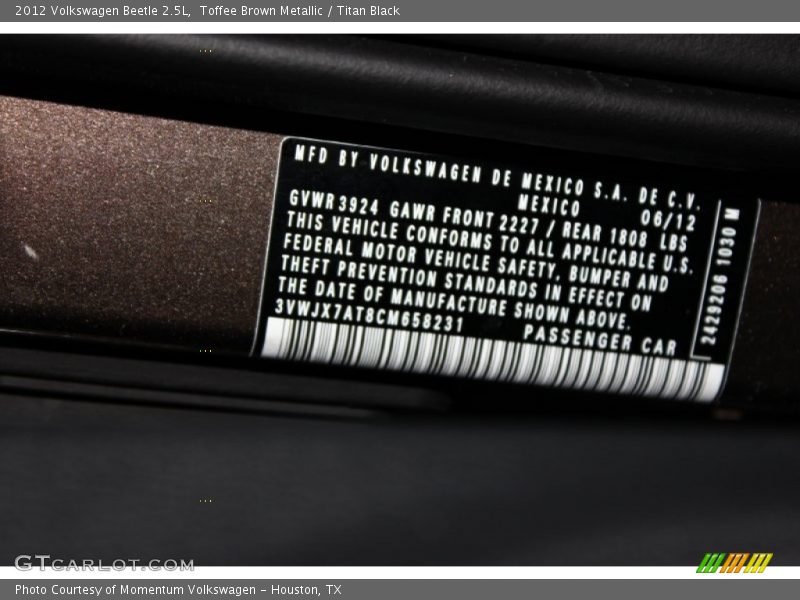Toffee Brown Metallic / Titan Black 2012 Volkswagen Beetle 2.5L