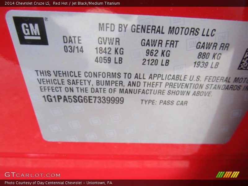 Red Hot / Jet Black/Medium Titanium 2014 Chevrolet Cruze LS
