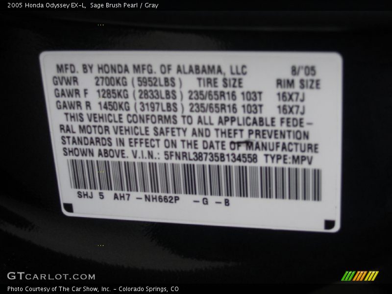 Sage Brush Pearl / Gray 2005 Honda Odyssey EX-L