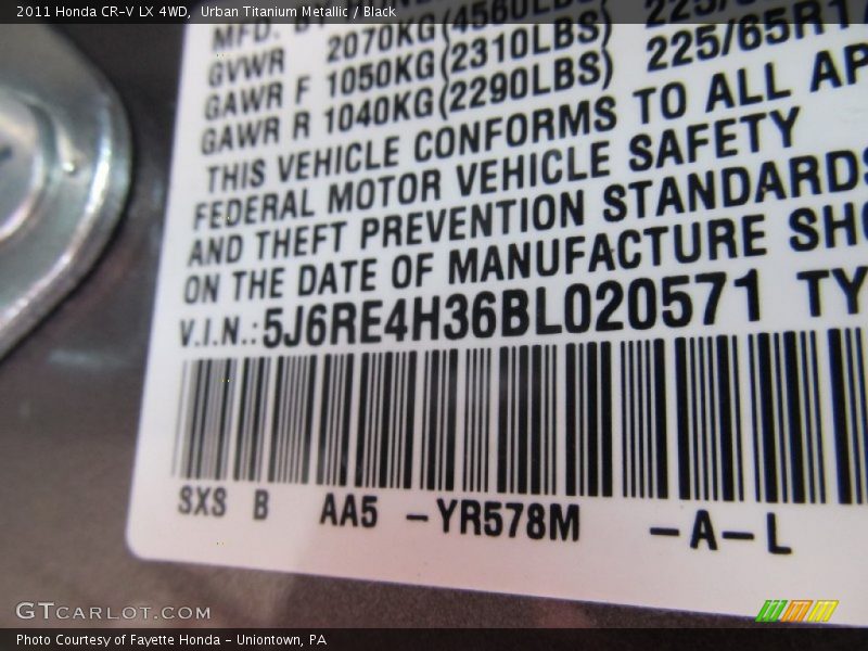 Urban Titanium Metallic / Black 2011 Honda CR-V LX 4WD