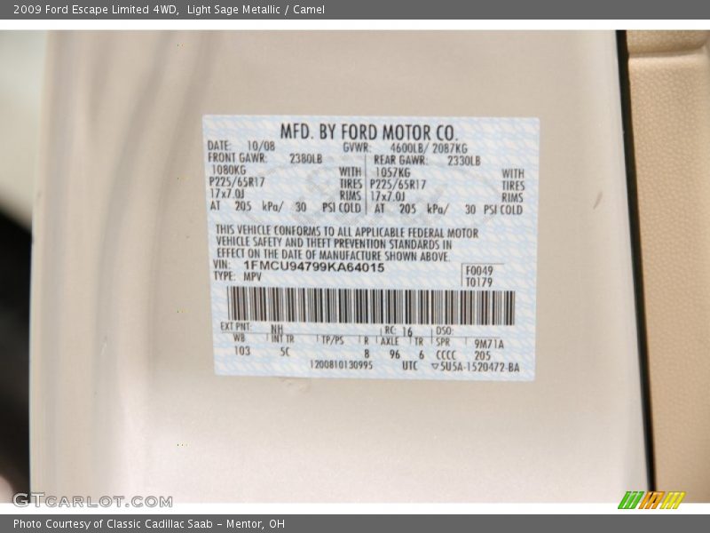 Light Sage Metallic / Camel 2009 Ford Escape Limited 4WD