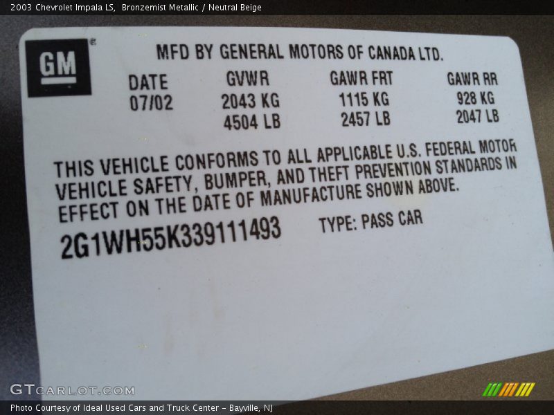 Bronzemist Metallic / Neutral Beige 2003 Chevrolet Impala LS