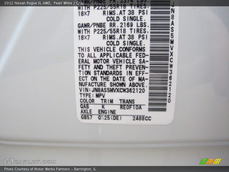 Pearl White / Gray 2012 Nissan Rogue SL AWD