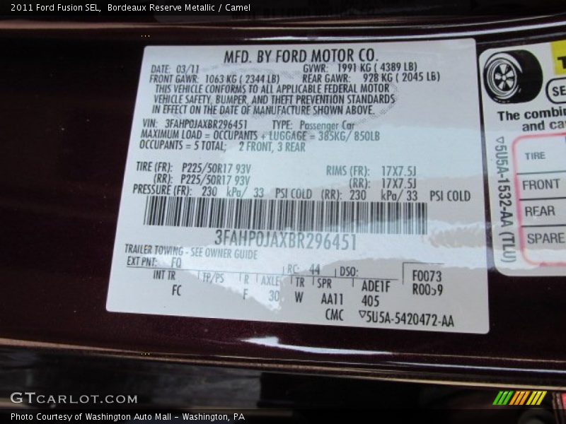 2011 Fusion SEL Bordeaux Reserve Metallic Color Code FQ