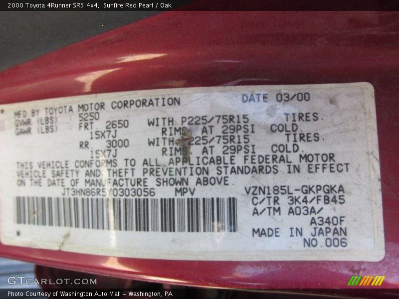 Sunfire Red Pearl / Oak 2000 Toyota 4Runner SR5 4x4