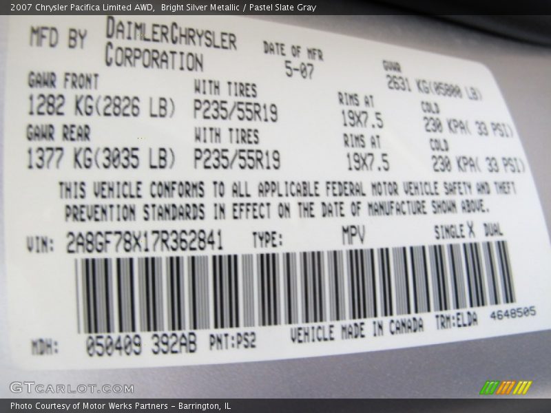 Bright Silver Metallic / Pastel Slate Gray 2007 Chrysler Pacifica Limited AWD
