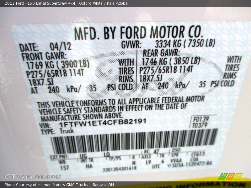 Oxford White / Pale Adobe 2012 Ford F150 Lariat SuperCrew 4x4