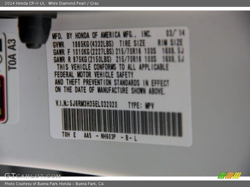 White Diamond Pearl / Gray 2014 Honda CR-V LX