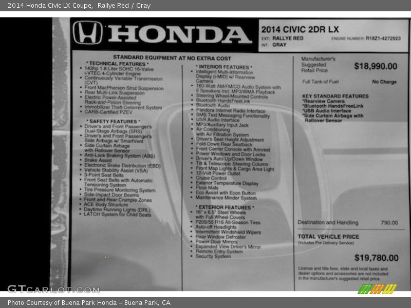 Rallye Red / Gray 2014 Honda Civic LX Coupe