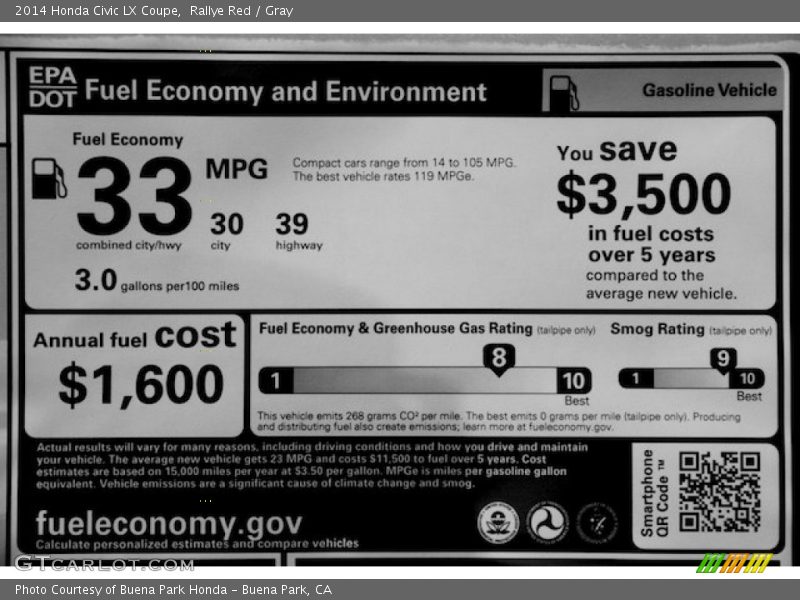 Rallye Red / Gray 2014 Honda Civic LX Coupe