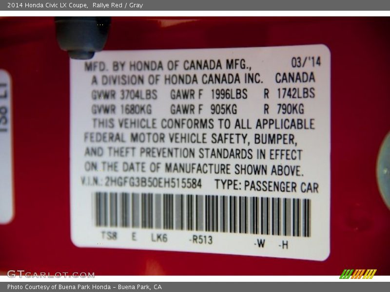 Rallye Red / Gray 2014 Honda Civic LX Coupe