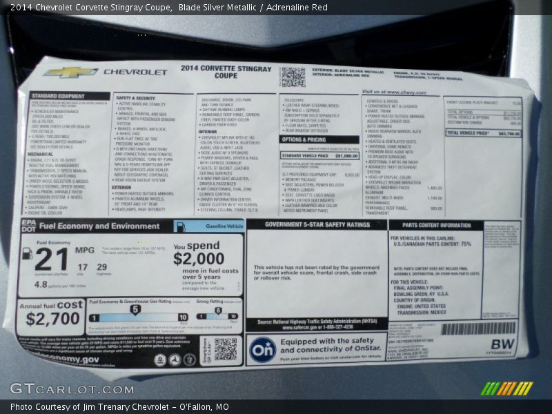  2014 Corvette Stingray Coupe Window Sticker