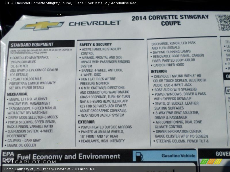  2014 Corvette Stingray Coupe Window Sticker