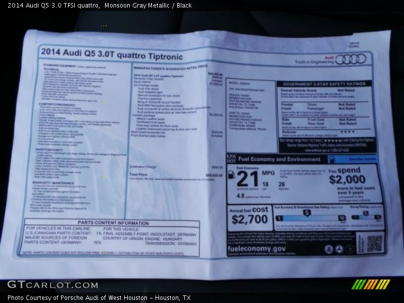 Monsoon Gray Metallic / Black 2014 Audi Q5 3.0 TFSI quattro