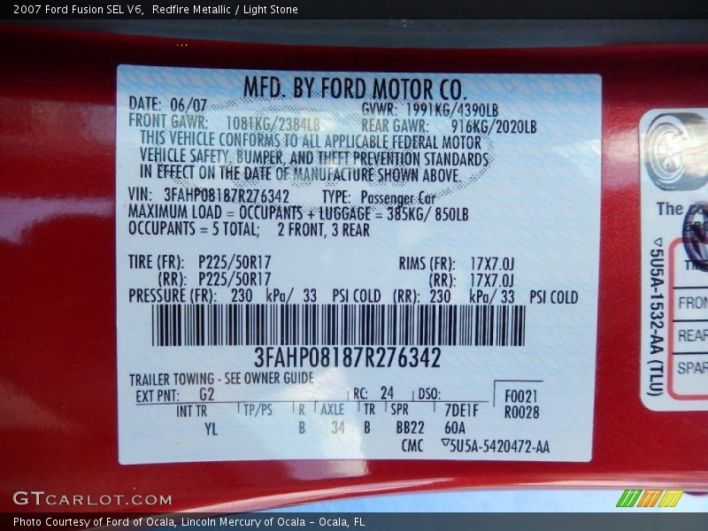 Redfire Metallic / Light Stone 2007 Ford Fusion SEL V6