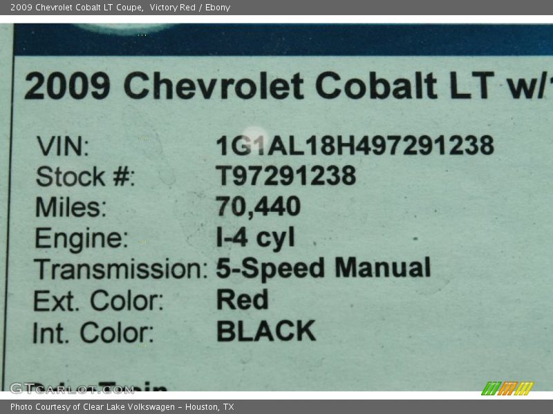 Victory Red / Ebony 2009 Chevrolet Cobalt LT Coupe