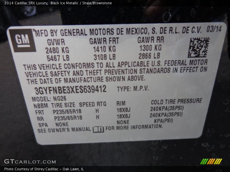 Black Ice Metallic / Shale/Brownstone 2014 Cadillac SRX Luxury