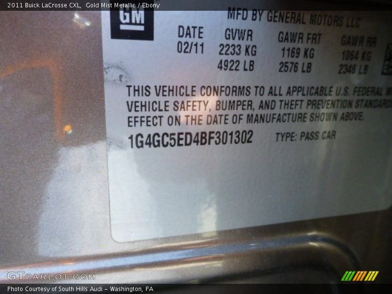 Gold Mist Metallic / Ebony 2011 Buick LaCrosse CXL