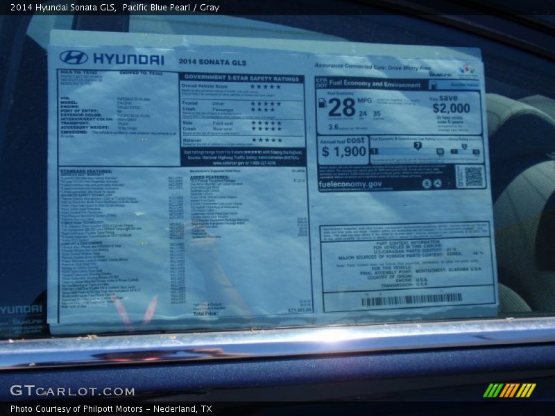 Pacific Blue Pearl / Gray 2014 Hyundai Sonata GLS