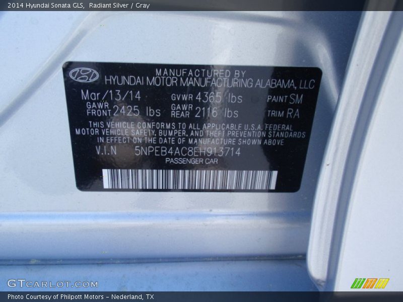 Radiant Silver / Gray 2014 Hyundai Sonata GLS