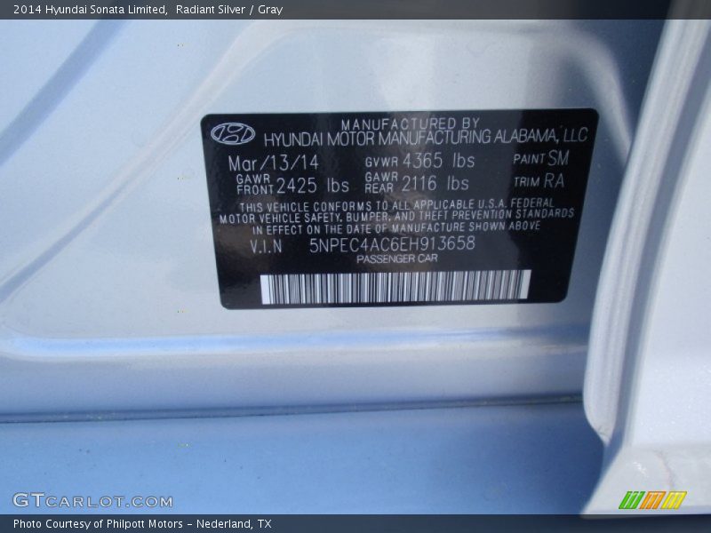 Radiant Silver / Gray 2014 Hyundai Sonata Limited