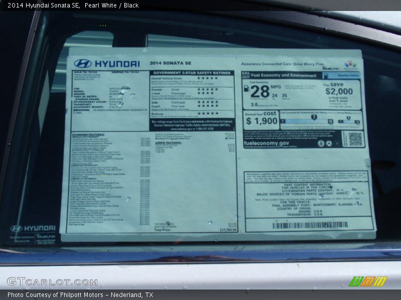 Pearl White / Black 2014 Hyundai Sonata SE