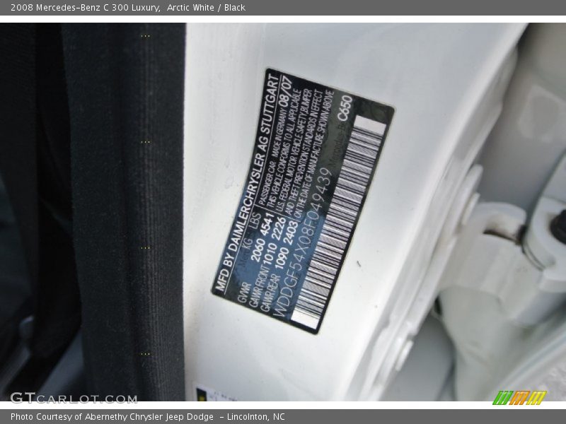 Arctic White / Black 2008 Mercedes-Benz C 300 Luxury