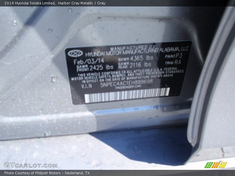 Harbor Gray Metallic / Gray 2014 Hyundai Sonata Limited
