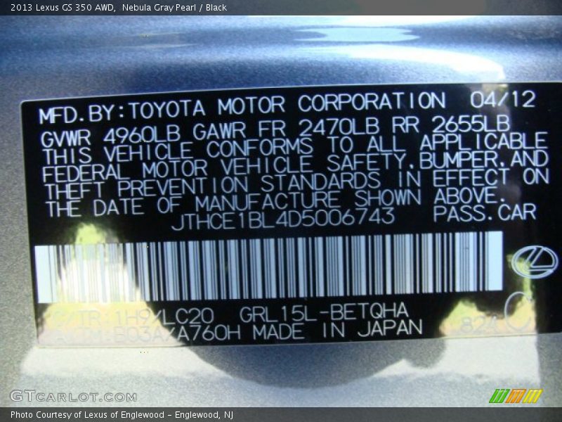Nebula Gray Pearl / Black 2013 Lexus GS 350 AWD