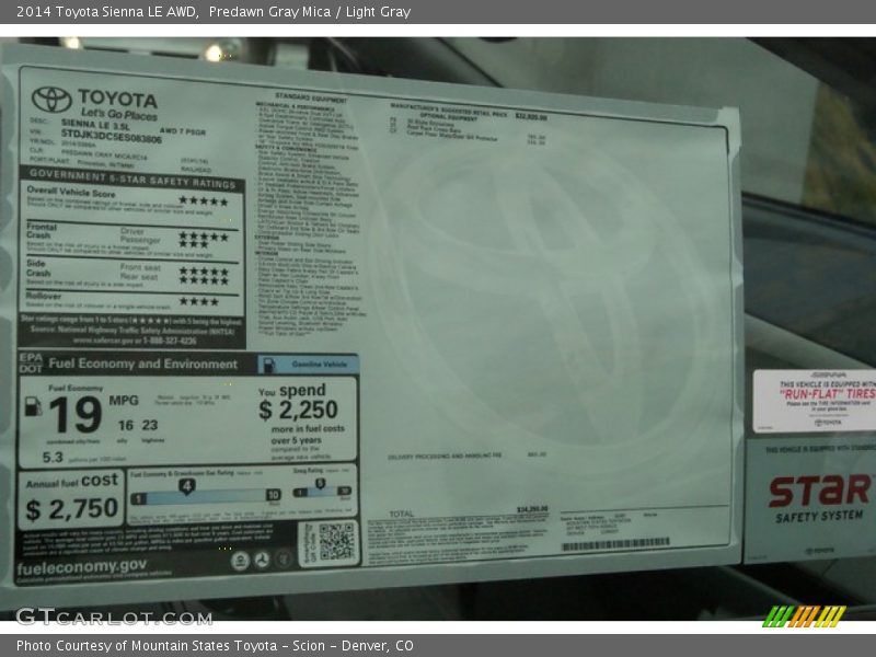 Predawn Gray Mica / Light Gray 2014 Toyota Sienna LE AWD