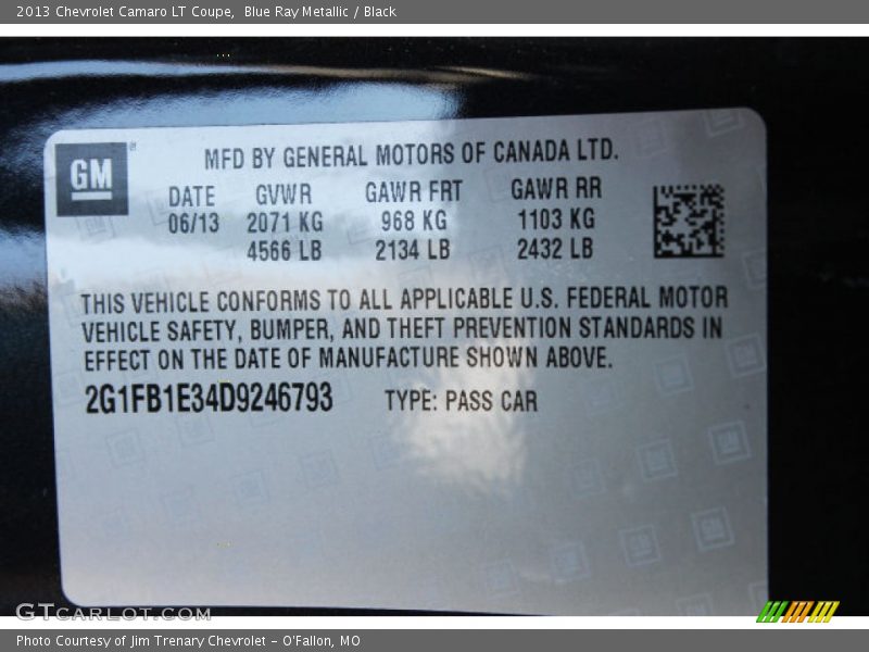Blue Ray Metallic / Black 2013 Chevrolet Camaro LT Coupe