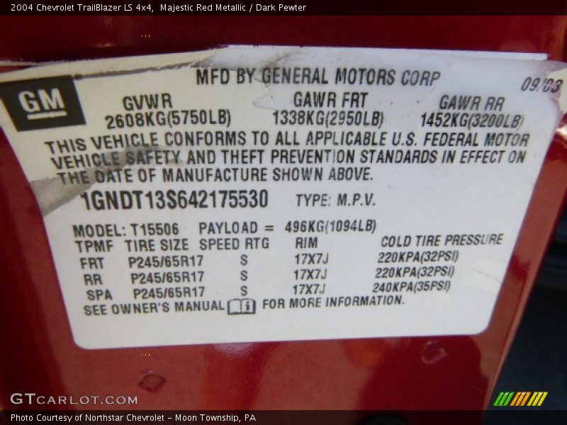 Majestic Red Metallic / Dark Pewter 2004 Chevrolet TrailBlazer LS 4x4