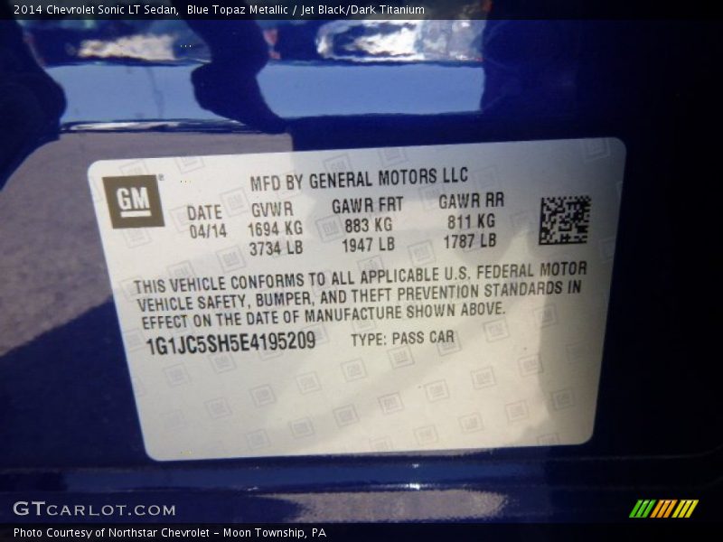 Blue Topaz Metallic / Jet Black/Dark Titanium 2014 Chevrolet Sonic LT Sedan