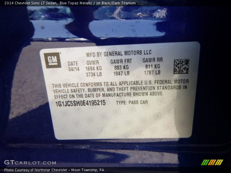Blue Topaz Metallic / Jet Black/Dark Titanium 2014 Chevrolet Sonic LT Sedan