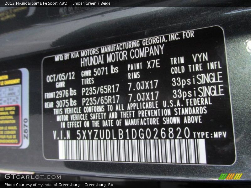 Juniper Green / Beige 2013 Hyundai Santa Fe Sport AWD