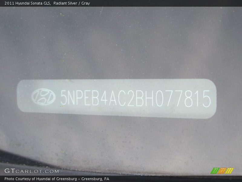 Radiant Silver / Gray 2011 Hyundai Sonata GLS
