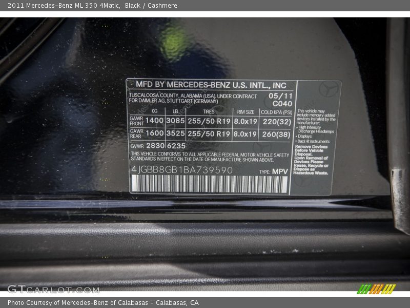 Black / Cashmere 2011 Mercedes-Benz ML 350 4Matic