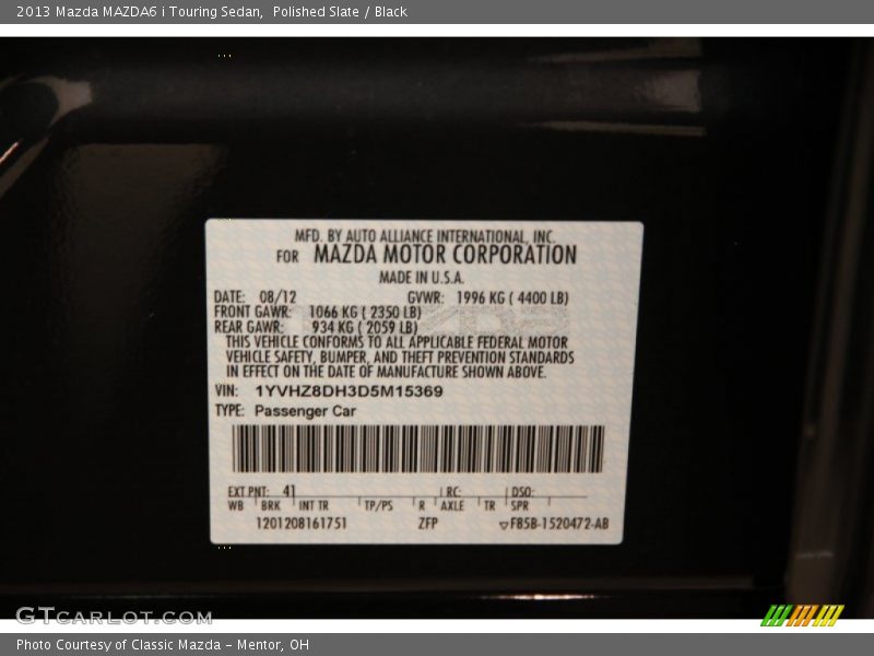 Polished Slate / Black 2013 Mazda MAZDA6 i Touring Sedan