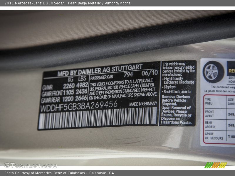 Pearl Beige Metallic / Almond/Mocha 2011 Mercedes-Benz E 350 Sedan