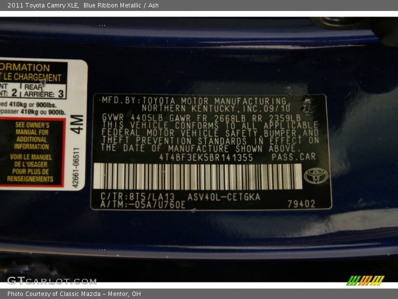 Blue Ribbon Metallic / Ash 2011 Toyota Camry XLE