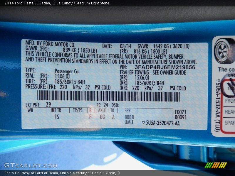 Blue Candy / Medium Light Stone 2014 Ford Fiesta SE Sedan