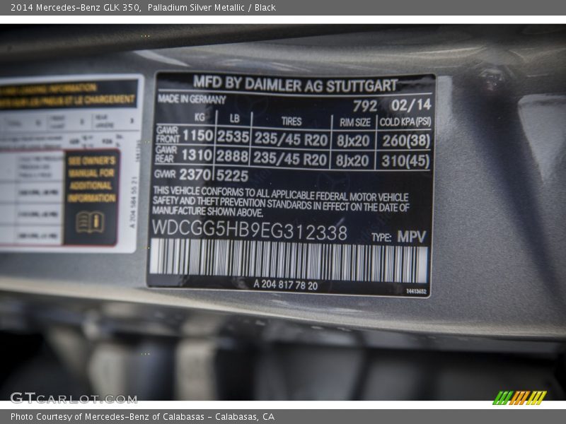 Palladium Silver Metallic / Black 2014 Mercedes-Benz GLK 350