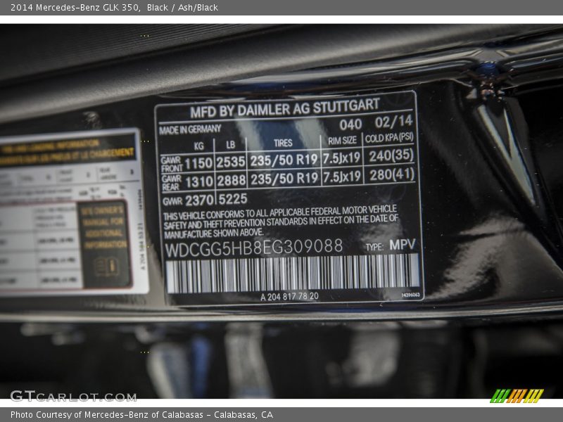 Black / Ash/Black 2014 Mercedes-Benz GLK 350