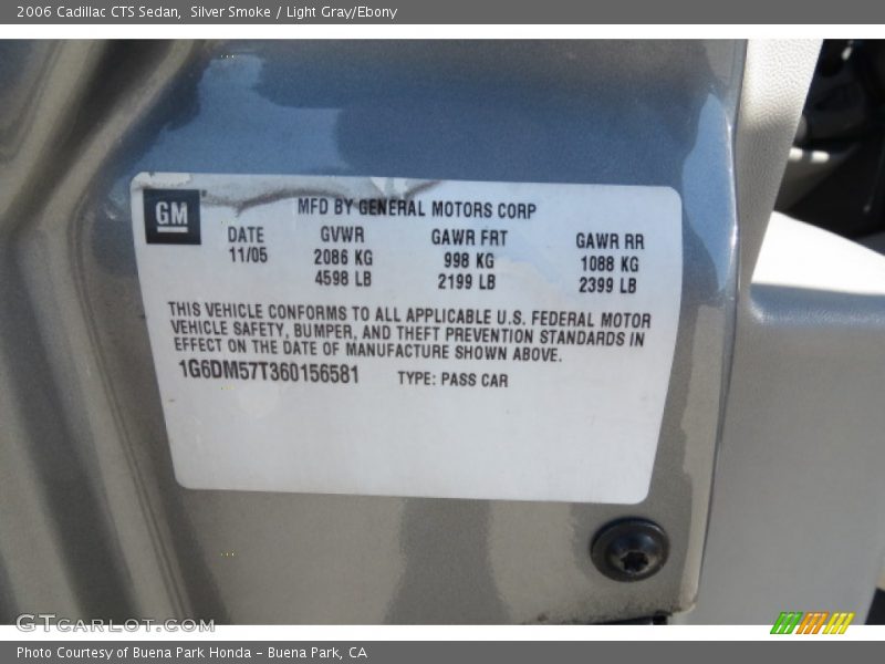 Silver Smoke / Light Gray/Ebony 2006 Cadillac CTS Sedan
